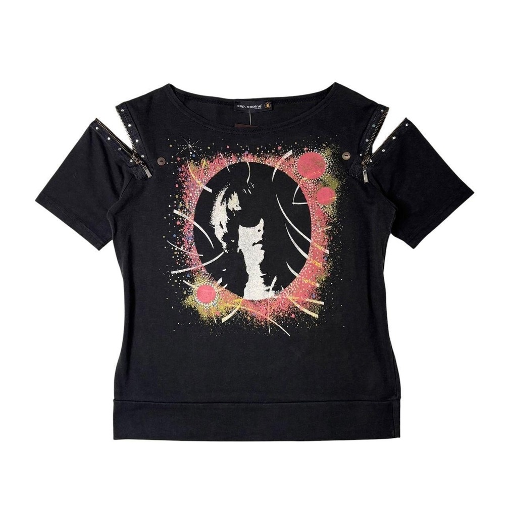 Cop Copine zipper detail graphic top